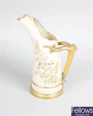 A Royal Worcester porcelain 'tusk' jug