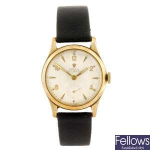 A 9ct gold manual wind gentleman's Rolex wrist watch.