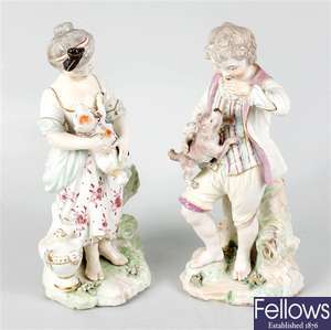 A rare pair of mid 18th century Derby dry-edge porcelain figures
