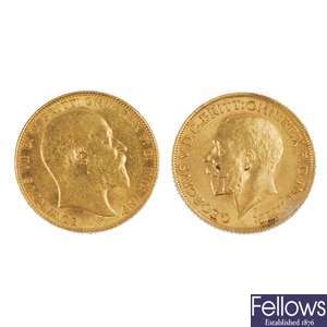 Sovereigns (2) 1909, 1912.