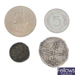 A selection of coins, mainly European 20th century.