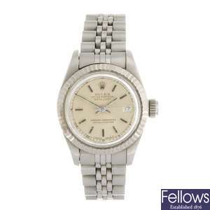 A stainless steel automatic lady's Rolex Datejust bracelet watch.