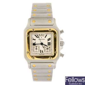 A bi-metal quartz chronograph Cartier Santos Chrono-flex bracelet watch.