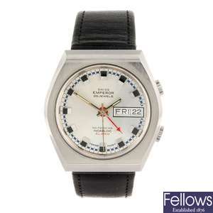 A stainless steel automatic gentleman's Swiss Emperor wrist watch.