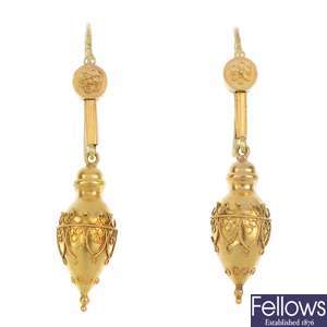 A pair of late 19th century ear pendants.