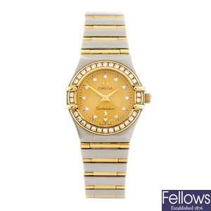(968001630) A bi-metal quartz lady's Omega Constellation bracelet watch.