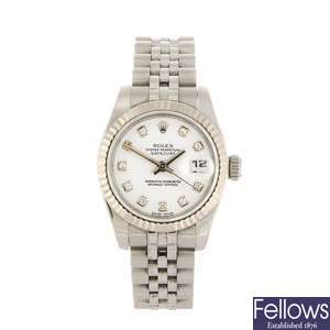 (951001344) A stainless steel automatic lady's Rolex Datejust bracelet watch.