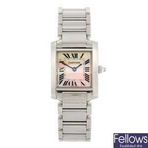 (945002893) A stainless steel quartz Cartier Tank Francaise bracelet watch.