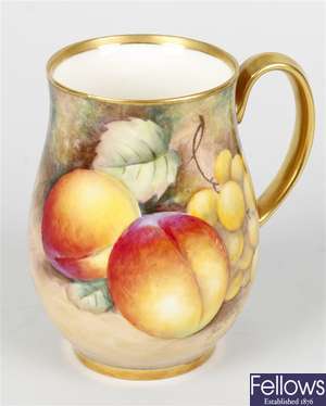 A Royal Worcester fruit painted porcelain mug