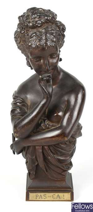 A 19th century French bronze bust of a lady