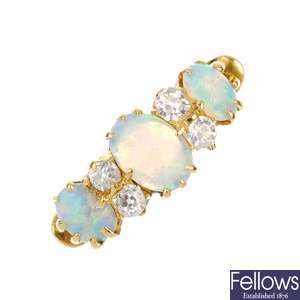 An early 20th century 18ct gold opal and diamond ring.