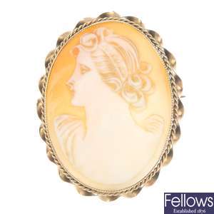 A 9ct cameo brooch and a pair of cameo ear studs.