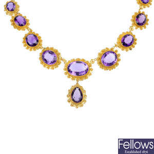 A Victorian gold amethyst necklace.