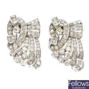 Two mid 20th century diamond double clip brooches.
