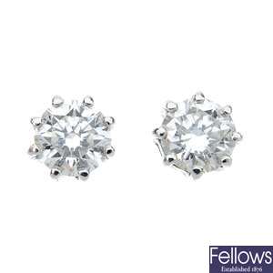A pair of 18ct gold brilliant-cut diamond single-stone ear-studs.
