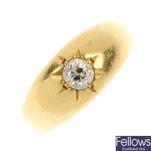 An early 20th century gentleman's 18ct gold diamond band ring.
