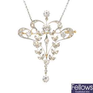 An early 20th century continental gold diamond pendant.