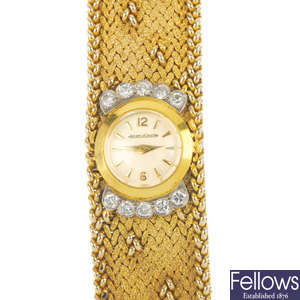 JAEGER LE COULTRE - a 1960s 9ct gold diamond bracelet watch.