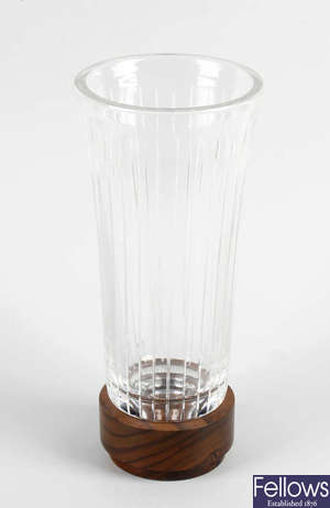 A Linley glass and rosewood vase