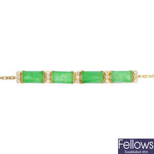A jade and diamond bracelet.