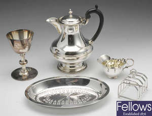 A quantity of plated ware, entree dishes, mugs, sauce boat etc.