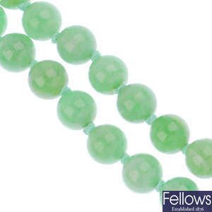 A jade bead double-strand necklace.