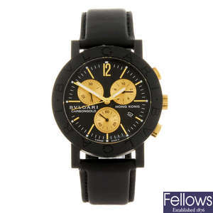 BULGARI - a gentleman's Carbongold Hong Kong chronograph wrist watch.