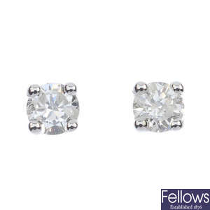 A pair of 9ct gold brilliant-cut diamond ear studs.