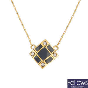 An 18ct gold enamel and diamond necklace.