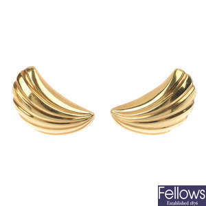Three pairs of gold earrings. 