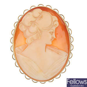A 9ct gold cameo brooch and a cameo ring.