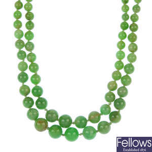 A jade two-row bead necklace.