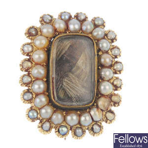 A mid 19th century split pearl memorial brooch. 