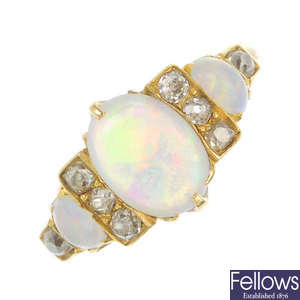 An opal and diamond ring.