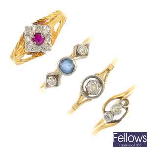 A selection of four diamond and gem-set rings. 