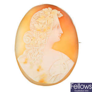A late 19th century 9ct gold shell cameo brooch