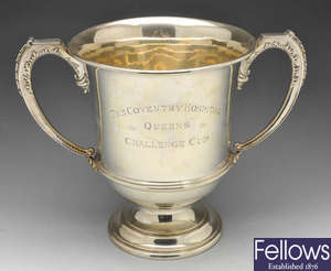 A 1930's silver trophy cup, the 'Queens Challenge Cup'.