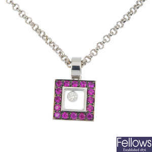 CHOPARD - a 'happy diamonds' diamond and ruby pendant and chain.
