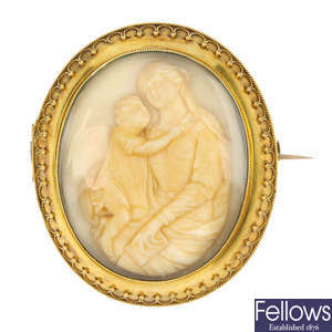 A late 19th century gold ivory memorial brooch.