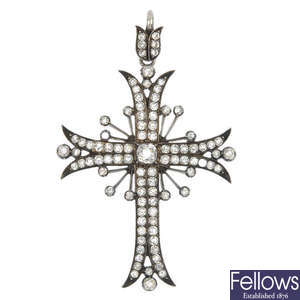 An early 20th century French silver paste cross pendant.