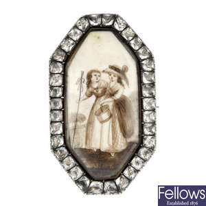 An early 19th century gold sentimental ivory and paste brooch.