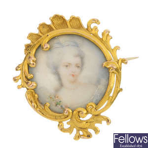 A late 19th century gold miniature portrait brooch.