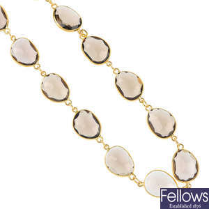 An 18ct gold smokey quartz necklace. 