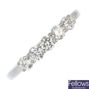 A platinum diamond five-stone ring.