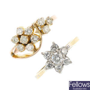 Two gold diamond floral rings.