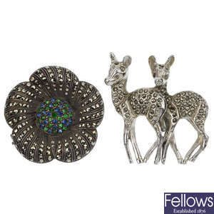 A selection of marcasite and paste jewellery.