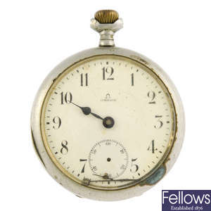 An open face pocket watch by Omega.