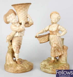 A pair of late Victorian Royal Worcester porcelain figures by James Hadley