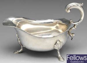 An early twentieth century large silver sauce boat.
