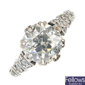 An 18ct gold platinum diamond single-stone ring.